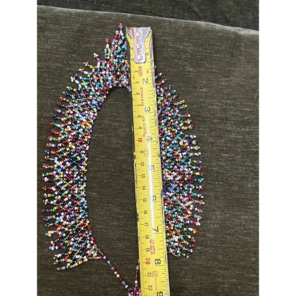 Vtg Handmade Multicolored Seed Bead‎ Fringe Collar Bib Statement Necklace Boho